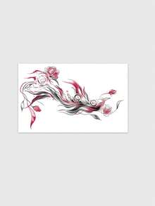 1pc Waterproof Temporary Tattoo, Ink Wash Style Red & Black Rose Design, Lasting 2-3 Days, Suitable For Collarbone/Neck Decoration, INS Style,Sketch Style - Multicolor - View 2