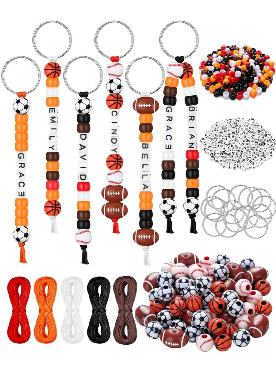 Sports Keychain Making Kit, Sport Ball Beads For Jewelry Making, DIY Baseball Basketball Football Soccer Bead Keychain Craft, Sport Party Favor Gift