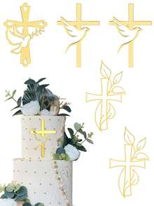 Gold Dove Cross Acrylic Cupcake Toppers, Mirror Acrylic Cake Decorations, Suitable For Christening, Communion, Baby Shower, Birthday, Wedding And Other Occasions - Multicolor - View 11