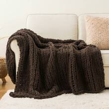 Brown Chunky Knit Throw Blanket For Couch,Handmade Cable Knit Crochet Blanket,Soft Cozy Chenille Throw Blankets For Home Decor,50"X60" - màu nâu - Xem 11