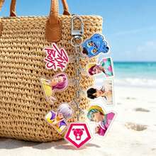 Móc khóa acrylic hình nhóm nhạc nữ K-POP Demon Hunter và nhóm nhạc nam Saka, mặt dây chuyền hình mèo xanh, phụ kiện charm xếp chồng. - Nhiều màu - Xem 1