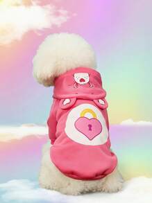 Care Bears X PETSIN 1件可爱熊脸爱心锁印花宠物帽帽连帽衫玫瑰红情人节秋冬加厚保暖宠物服装 - 玫紅色 - 查看 2