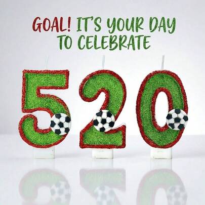  FIFA World Cup Soccer Theme Football Red Green Glitter Border 3D Number Candle Cake Topper Birthday Party Celebration Decoration Supplies Sports Fan Event Decor Champion Goal Match Festive Party Favor Baking Accessories