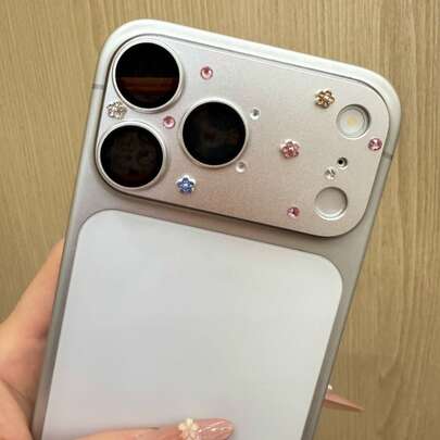 Sparkling Diamond Flower Silver Lens Film, Scratch Resistant And Drop Resistant Integrated Lens Cover, Transparent And Clear Camera Protection Film Suitable Compatible With Apple 17 Pro Max/17 Pro Scratch Resistant Base Lens Camera Protection Sticker