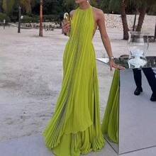 Vestido largo de mujer sin mangas escote redondo y espalda descubierta sexy de moda y pura para playa nuevo diseño de vestidos femeninos - Verde - Ver 8