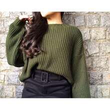Women's Knitted Sweater - verde musgo - Ver 2