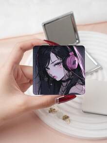1PC Y2K Style Portrait Series Makeup Mirror, Foldable, Lightweight, Ultra-Thin, Portable, Durable, PU Leather, Suitable For Various Occasions, Travel, Party, Work, School, Suitable For All Ages, Universal - Multicolor - View 10