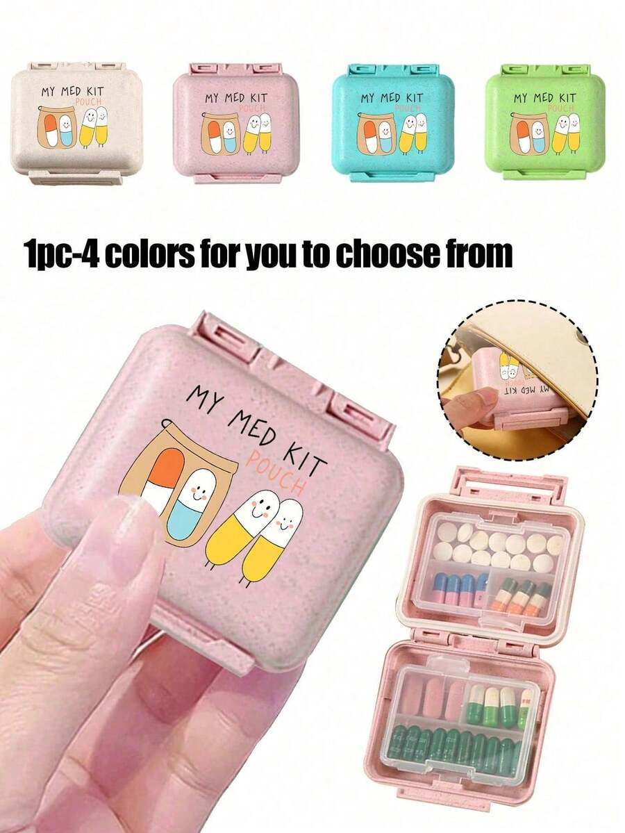 Mini 6-Compartment Portable Pill Box, Medicine Storage Box, Travel Pill Case, 6-Compartment Small Pill Box With "My Pill Bag" And Pill Pattern, Sealed Pill Storage Box, 6-Day Weekly Storage Box, First Travel Pill Storage Box, Daily Vitamin Pill Box, Pocket Pill Storage Box, Charming Storage Box, Home Essential, Travel Essential - Multicolor - View 1