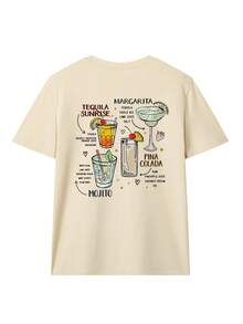 Women's Summer Cocktail & Slogan Graphic Round Neck Short Sleeve T-Shirt, Casual Loose Versatile Vacation Style Top, Fashionable Summer Daily & Holiday Wear - Apricot - View 5