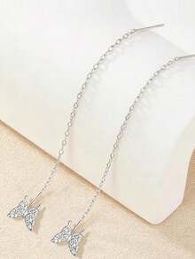 1 paire de boucles d'oreilles à gland papillon en argent sterling S925, style minimaliste et élégant, étincellement luxueux, convient pour le port quotidien des femmes ou comme cadeau de fête haut de gamme, bijou unique et délicat à la mode - Papillon - Voir 5