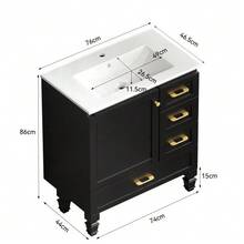 75cm Bathroom Cabinet In White. Ample Storage Space: 1 Soft-Close Door And 3 Drawers. - Hitam - View 6