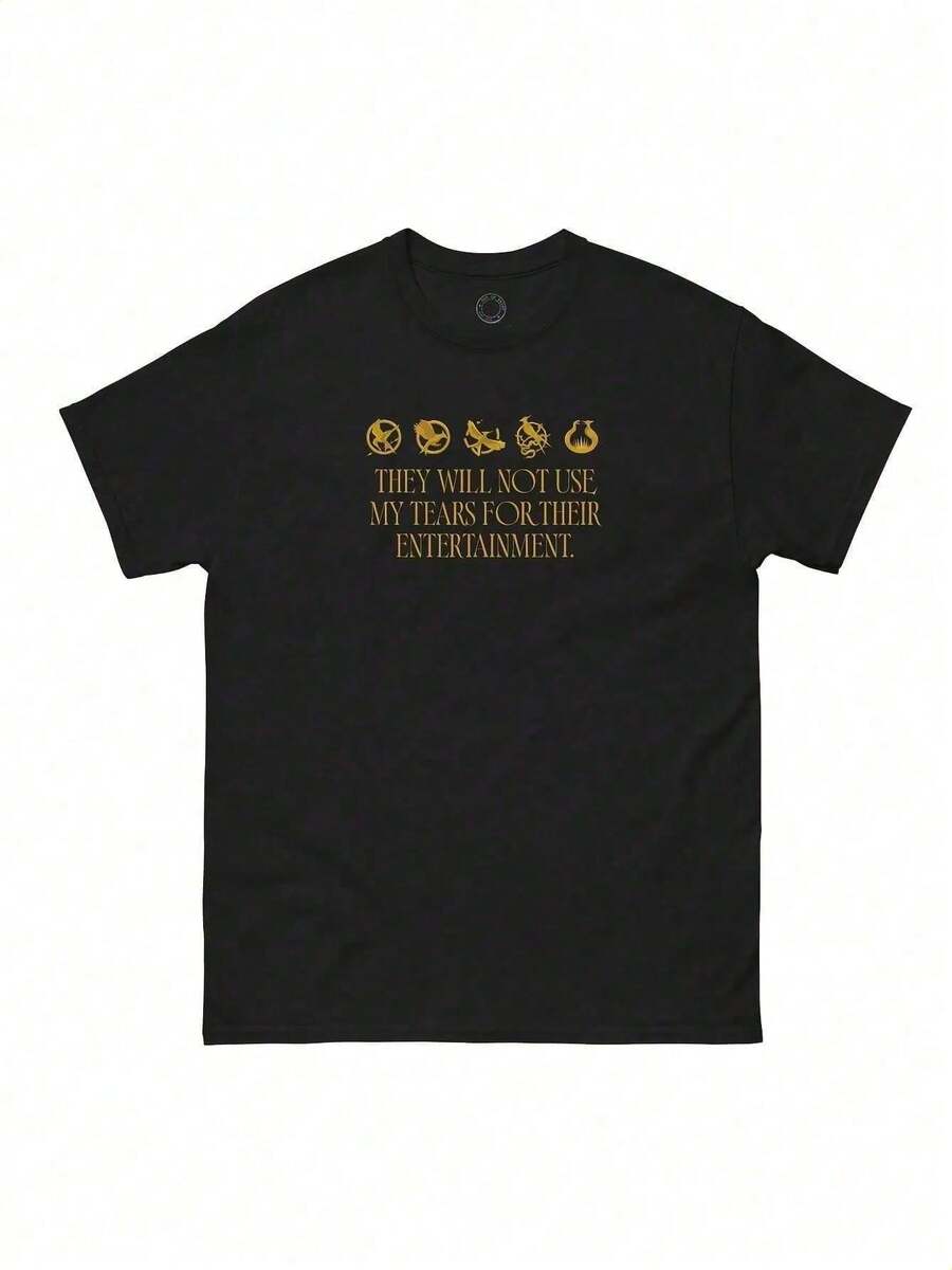 Unisex T-Shirt Featuring Mockingjay Icons From (Print) - Black - View 1