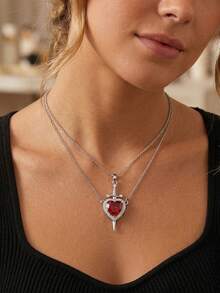 Dây chuyền mặt hình trái tim bằng thép không gỉ 304 dành cho nữ, đính đá Zirconia đỏ ruby, kiểu dáng choker lãng mạn, phong cách Gothic Punk, quà tặng kỷ niệm, sinh nhật, hẹn hò, phụ kiện theo phong cách Y2K. - Nhiều màu - Xem 2