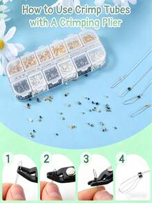 1 Hộp dụng cụ làm trang sức: Ống bấm lỗ, hạt bấm lỗ, dây thun làm vòng tay và chỉ xâu hạt (3 kích cỡ, 4 màu) dùng cho vòng tay, bông tai và dây chuyền. - Nhiều màu - Xem 4