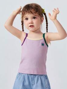 mini bala Young Girl Summer Cami Top 2026 New Soft Cotton Stretch Breathable Color Block Sleeveless Camisole Cute Casual For Daily Wear Kindergarten Outdoor Play - Purple - View 2