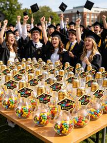 12pcs Graduation Gift Candy Jars, "Bright Future" Graduation Cap Shaped Cards And Light Bulb Shaped Candy Decorative Jars, Creative Light Bulb Decor, 2026 Graduation Party Snacks And Beverages Decor, Graduation Desktop Decor, Suitable For Adult Graduation Party DIY, Graduation Party Favors, Party Snack Decor - Multicolor - View 5