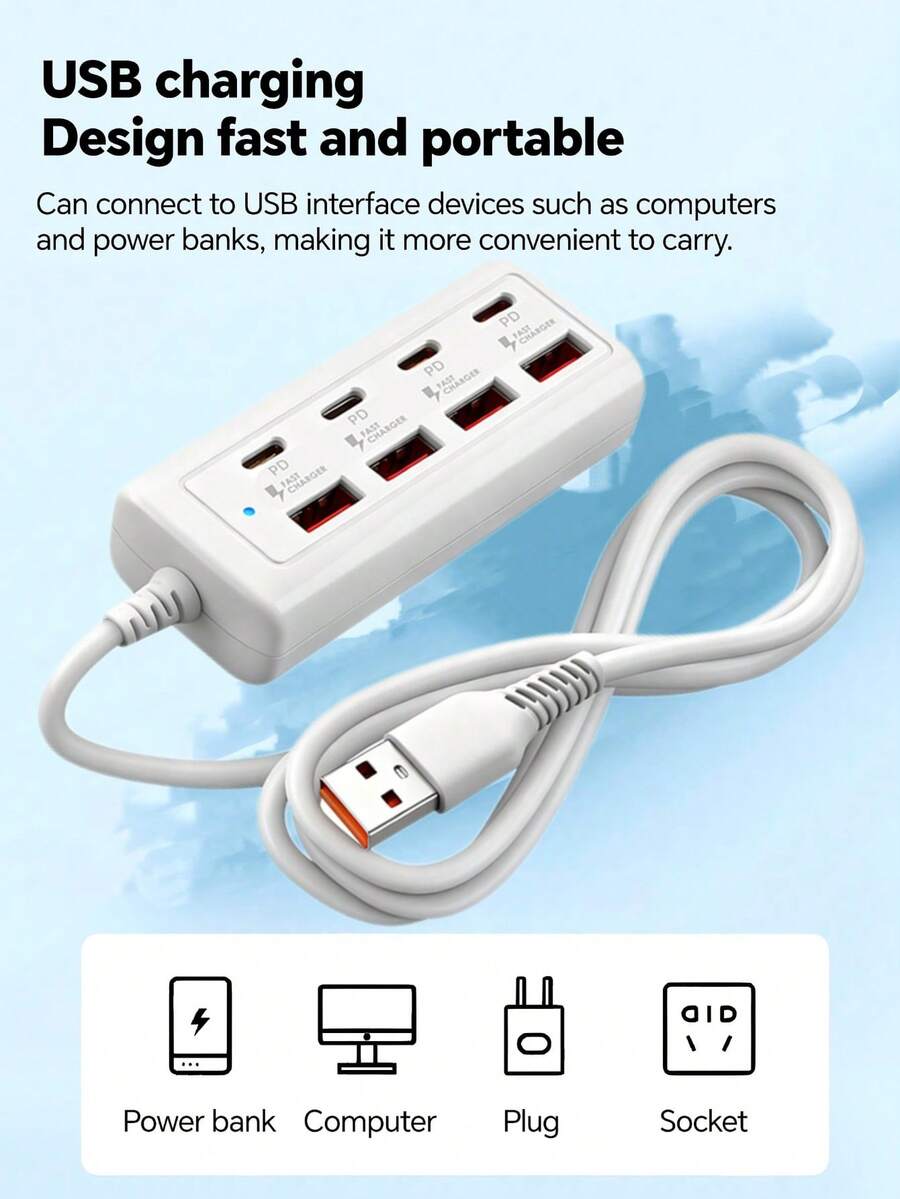 Durcord 4端口USB 2.0集线器,多功能扩展坞,4合1 USB切换器便携式分线器适配器,兼容电脑、笔记本电脑、手机、U盘、鼠标、读卡器、键盘、游戏设备、MP3播放器、硬盘和其他USB外设 - 彩色 - 查看 1