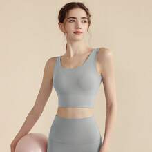 New One-Piece V-Neck Backless Wide-Strap Sports Bra For Women, Suitable For Yoga, Beautiful Back, Dance, And Pilates - Grey - View 8