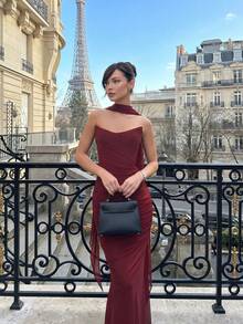 优雅法式魅力浪漫度假海滩婚礼派对性感女士飘逸上衣和鱼尾裙两件套 - 紅色 - 查看 5