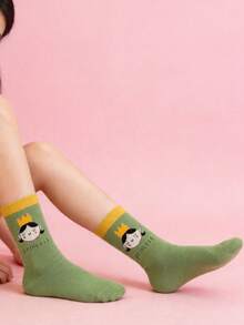 1 Pair Crown Design Socks, Casual Wear For Girls - White - View 3
