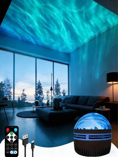 LED Northern Lights Projector, RGB Atmosphere Lamp, Bedroom LED Projection Light With Multi-Color Remote Control, Suitable For Room, Christmas, Valentine's Day, Camping And Wedding Decoration