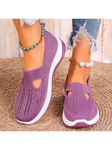2025 New Summer Women's Half-Linen Slip-On Shoes, Featuring Soft Soles, Breathable Mesh Design, Casual Comfort, Non-Slip, Lightweight, And Odor-Resistant Properties. - Purple - View 3