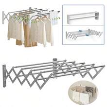 1pc Foldable Clothes Drying Rack, Space-Saving Wall Mounted Collapsible Drying Racks For Laundry, 7-Rod Accordion Design For Bathrooms Laundry Rooms And Balcony - 1 Stück - Übersicht 1