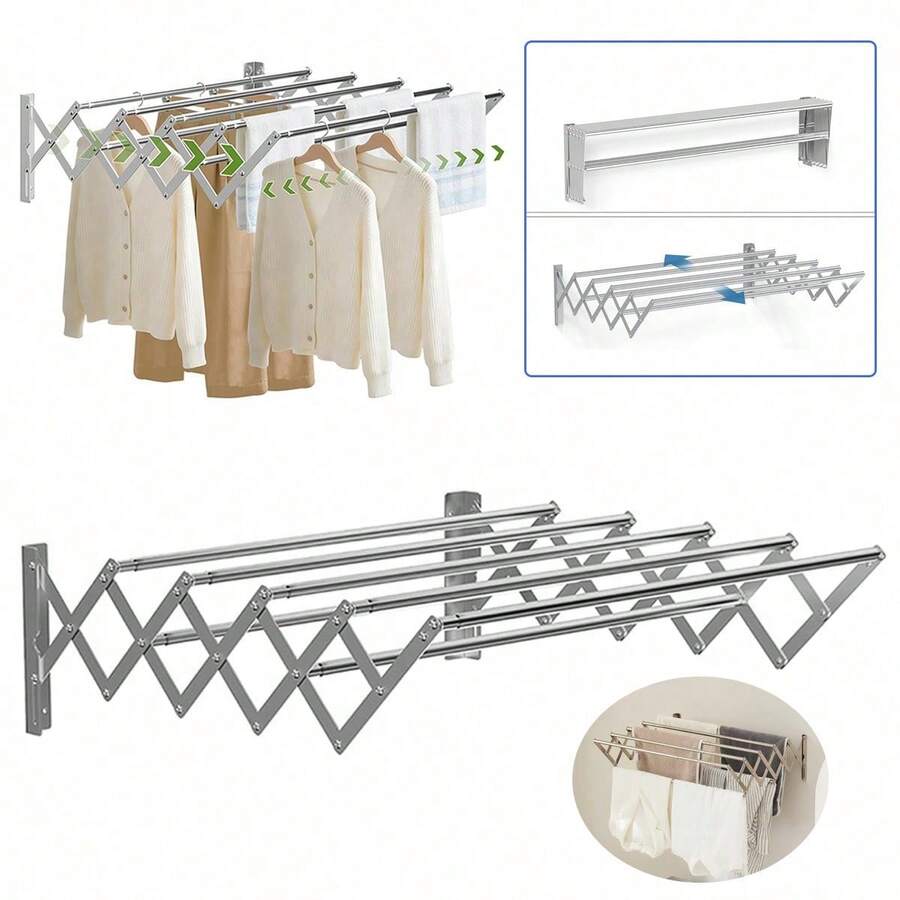 1pc Foldable Clothes Drying Rack, Space-Saving Wall Mounted Collapsible Drying Racks For Laundry, 7-Rod Accordion Design For Bathrooms Laundry Rooms And Balcony - 1 Stück - Übersicht 1