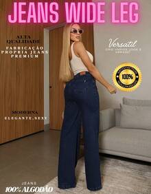 Women's Wide Leg Pants, 100% Cotton, Straight Leg, New Release, Dark Color - Dark Wash - View 8