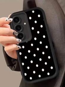 1pc Dopamine Staircase Photo Frame Design Black Soft Phone Case With White Polka Dots, Minimalist Style, Cute Cartoon Shape, Perfect Protection For Honor X7/Galaxy A56 5G/ Smart 8/ Hot 40/Transsion Spark 30C/Spark Go 2024/ Note 14 5G/ E22/E22i/ A54 - Black - View 2