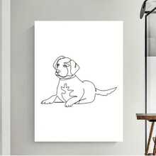 Enmarcado 1 pieza de lámina de arte lineal de perro Labrador - Dibujo minimalista de Labrador Retriever de una sola línea, póster de lienzo  para oficina en casa, dormitorio, sala de estar - Decoración de pared de perro escandinava y moderna, fácil instalación con gancho, regalo para amantes de las mascotas, plano 2D, perfecto para - Enmarcado - Ver 5