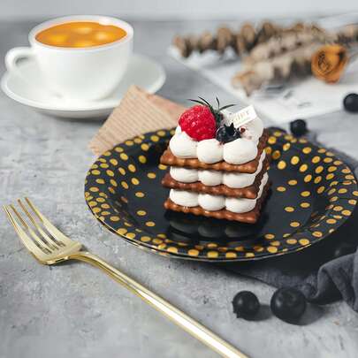 1/10/25/50/100pcs Black Dotted Party Plates, 7Inch/9Inch Freely Matched, Reusable Disposable Plates, Party Plates, Leak-Proof Thickened Paper Plates, Various Sizes Available | 3 Seconds To Clean Up The Dining Table | Party Disposable | Reusable | Camping, Outdoor, Home Stocking! Thick Paperboard Material Suitable For Weddings, Birthday Parties, Banquets