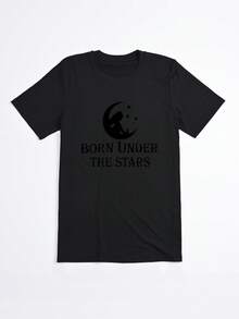 Camiseta Oversize Negra con Estampado de Luna y Estrellas Nacida Bajo las Estrellas para Mujer Casual - Negro - Ver 2