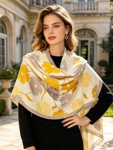 1pc Women's Floral Print Scarf, 178x41cm, Long, Simple, Stylish Outer Scarf, Suitable For Daily Commutes, Travel, Etc. - Yellow - View 3