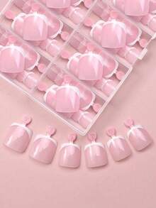 144pcs/Box Pink Square French Style Soft Gel Thick Full Coverage Fake Toenail Extension Tips, Nail Art Supplies - Square - View 3