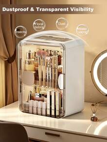Makeup Organizer With Drawers, Cosmetic Display Case With Brush Holders, Cosmetic Storage For Dresser Vanity And Bathroom Countertop, Easy To Store Lipsticks, Nail Polishes, Perfumes, Eyeshadow Palettes, White - 白色 - 查看 5