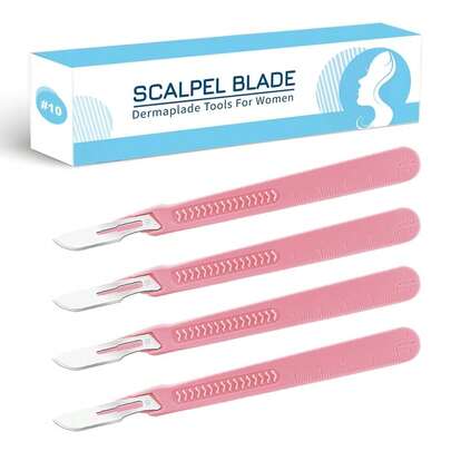 Surgical Scalpel Dermaplaning Tools10 Dermaplane Blades With Handle, Dermablade Women Podiatry Face Crafts Individually Sterilized Wrapped With Protect Tip Cover, No Need Install