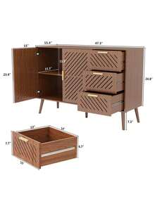 SURUIHK Storage Cabinet With 3 Drawers & Double Doors Wood Buffet Sideboard Cabinet Multi Use Storage Organizer For Kitchen Dining Room Living Room Natural Wood Style - 棕 - 查看 2