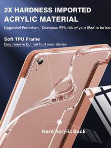 Bao da máy tính bảng gấp ba chống rơi, tương thích với iPad, có khe cắm bút bằng acrylic trong suốt cao cấp, màu hồng. - Hồng - Xem 9
