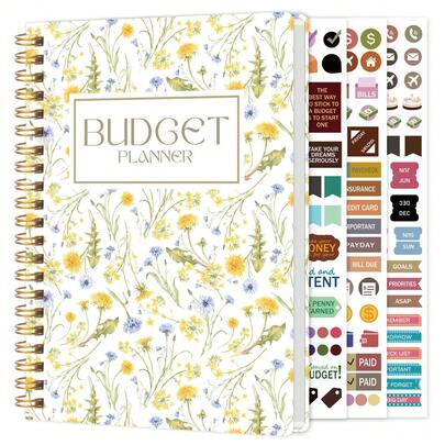 Eenvoudig budgetplannerboek met budgetstickers, A5 budgetboek, geldbesparingsboek met rekeningen- en onkostenregistratie, spaartracker en maandelijks uitgavenoverzicht, school- en kantoorartikelen