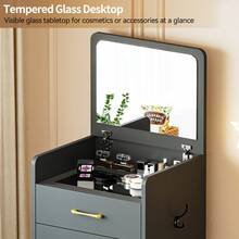 HNEBC 3-In-1 Vanity Desk With Flip Mirror, Makeup Vanity With Drawers & Stool, Compact Vanity Desk For Bedroom, Multi-Function Dresser For Women, Girls - 黑色 - 查看 5