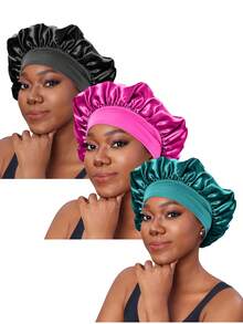 3/8/1 pieza Gorros de seda satinada de ala ancha para mujer, gorro de dormir para uso diario - Multicolor - Ver 14