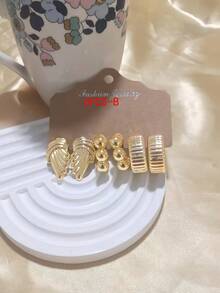 Elegant 6-18pcs Set Women's Hoop Earrings - Fashionable Minimalist Style, Stainless Steel Earring Studs, Perfect For Party And Gift - Gold - View 3