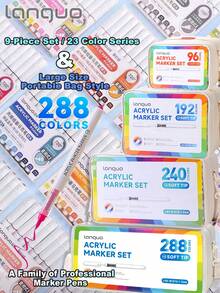 9-Color Set, New 288-Color Professional Set, 207-Color Direct Liquid Acrylic Paint Markers, Soft Tip Large Capacity Ink, Uniform Color, Odorless, Opaque, Suitable For Stone, Glass, Ceramic, Easter Eggs, Metal, Woodcraft Stationery, Student Watercolor Pens, Dual-Tip Oil-Based Markers For Art Students, Paintbrushes For Elementary School Drawing Books, DIY Creation, Suitable For School Art Supplies, Back-To-School Essential - Sets - View 2