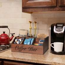Manovix Brown Wood Coffee Bar Organizer Station, Large Capacity Countertop Storage Box For Coffee Pods Tea Bags Creamer Sugar Stirrer, Multi-Compartment Wooden Coffee Station Rack, Rustic Style Kitchen Counter Organizer Shelf For Coffee Lovers, Cafe, Office Breakroom & Hotel - Wooden - View 7