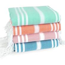 2Pack /4 Pack Cotton Turkish Beach Towel Lightweight Thin Travel Vacation Essentials Oversized XL Towels Set For Pool Swim Bath Camping Cruise Accessories Absorbent Quick Dry Sand Free Bulk  Blanket - 4條裝條紋水藍色,橘色,粉紅色,藍色 - 查看 2
