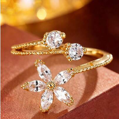 1pc Vintage Floral Elegant & Exquisite Adjustable Ring For Women, Unique Delicate Design Accessory