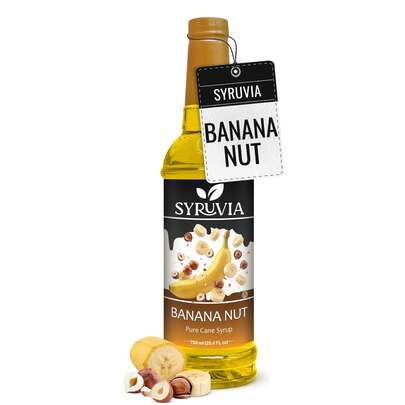 Syruvia Banana Nut Flavored Syrup - 25.4 Fl Oz Premium Flavoring Syrup - Kosher, Gluten Free, Perfect For Drinks, Soda, Shakes, Cocktails, Desserts And More.
