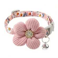 Collar de flor de diamante, accesorio lindo para mascotas con patrón floral, colgante de flor con campana desmontable, bufanda de poliéster suave y ajustable - Multicolor - Ver 8