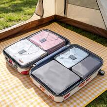 6 Piezas Juego Bolsas Organizadoras de Viaje Impermeables, Bolsas de Almacenamiento de Ropa Interior de Gran Capacidad con Cremallera, para Calcetines Sujetadores, Rosa/Azul/Gris - 6 piezas grises - Ver 15